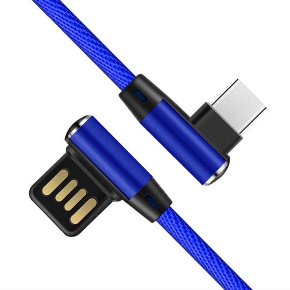 2Pcs Fast Charging Data Cable 1M Type C Micro 90 Degree Cable For Type C Mobile Phone Blue 7061857210069