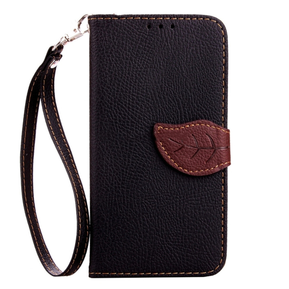Leaf Magnetic Snap Litchi Texture Horizontal Flip Leather Case With Card Slots & Holder & Lanyard For Samsung A8 777178624375