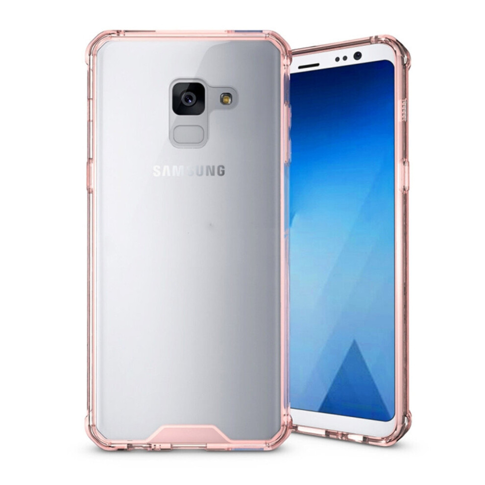2Pcs For Galaxy A8 (2018) Acrylic + Tpu Shockproof Transparent Armor Protective Back Cover Case(Magenta) Magenta 700000654905