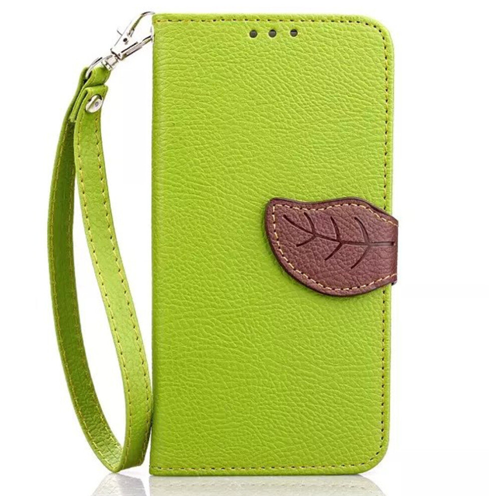 For Galaxy S6 Edge Leaf Magnetic Snap Litchi Texture Horizontal Flip Leather Case With Card Slots & Holder & Lanyard (Green) Green 777178624429