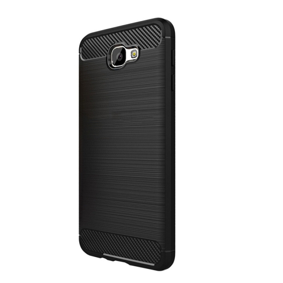 2Pcs For Galaxy J5 Prime Brushed Carbon Fiber Texture Shockproof Tpu Protective Cover Case (Black) Black 700000654974