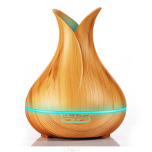 Home 400ML Vase Shape Wood Grain Remote Control Air Humidifier Aroma Diffuser light yellow_British regulatory