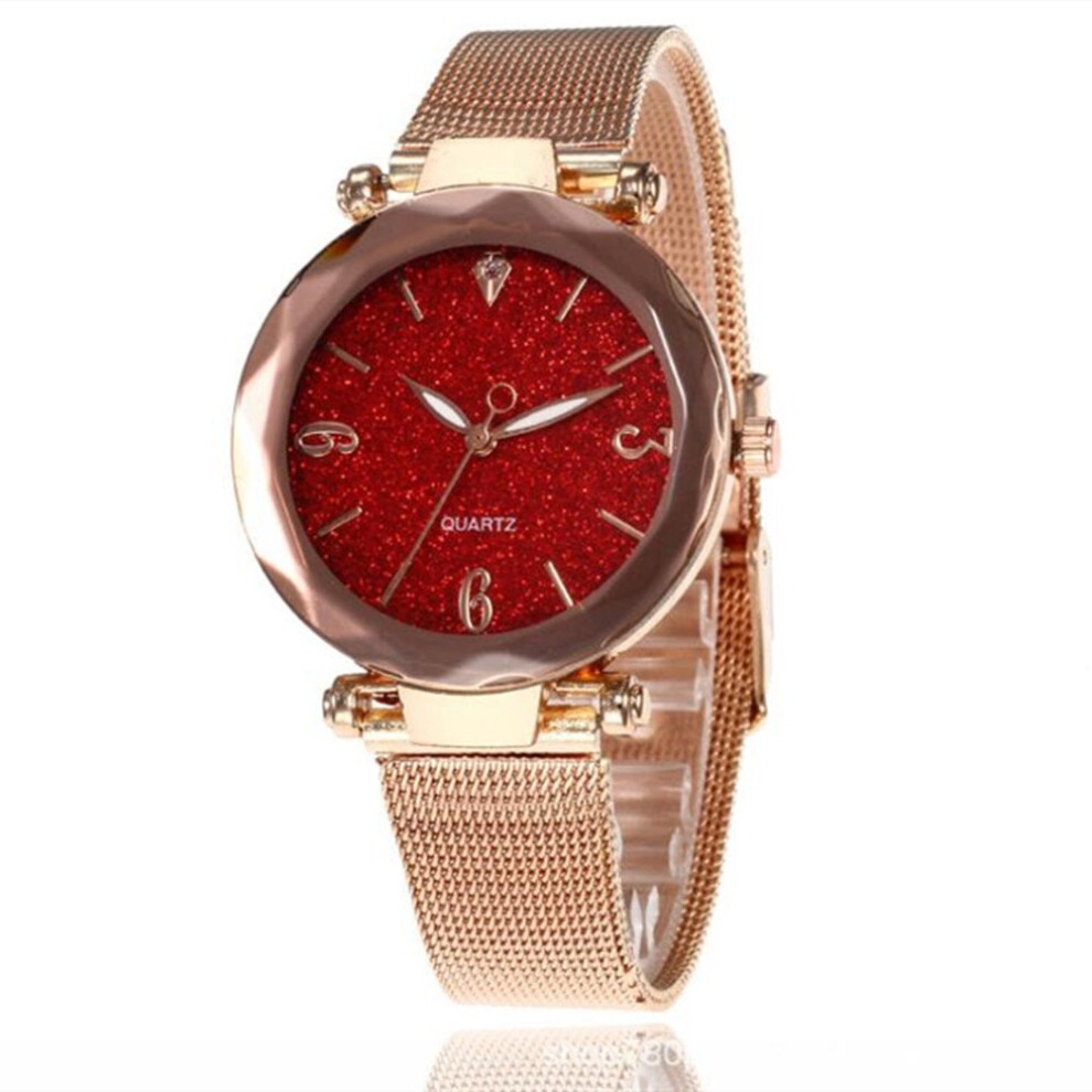 Women Fashion  Quartz Wrist Watch Stainless Steel Strap Buckle and Watchcase Watch red-image-OPC-P6ZBDF9-NEW