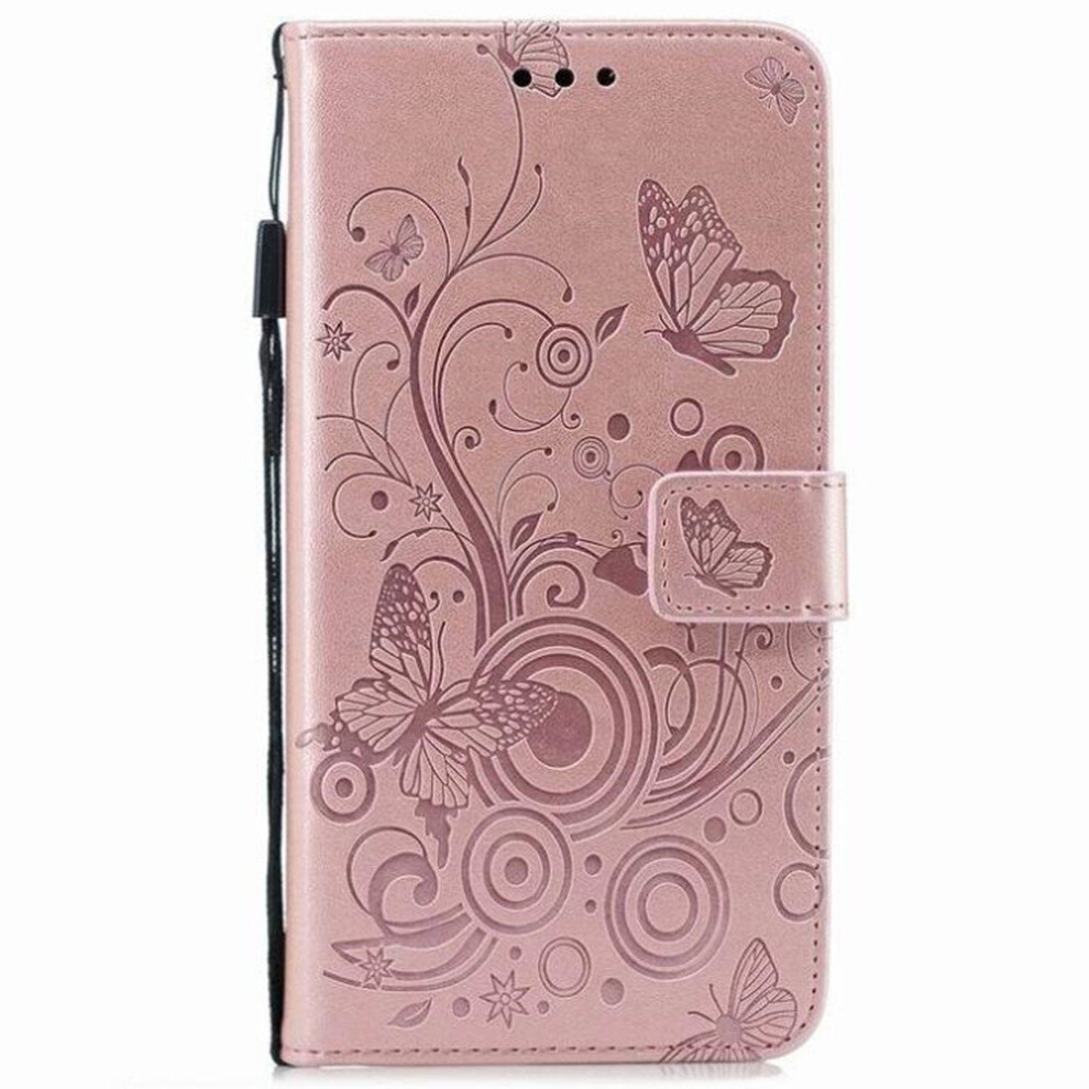 For Galaxy A50 Butterflies Love Flowers Pattern Horizontal Flip Leather Case With Holder & Card Slots & Wallet & Lanyard(Rose ) Gold 700000635072