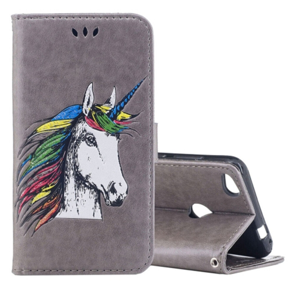 For Huawei P8 Lite (2017) Unicorn Pattern Horizontal Flip Leather Case With Holder & Card Slots & Wallet (Grey) Grey 700000670097