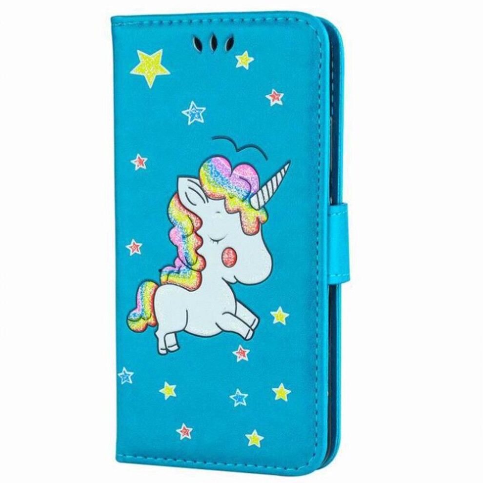 For Galaxy S8 Glitter Powder Unicorn Pattern Horizontal Flip Leather Case With Holder & Wallet & Card Slots & Photo Frame (Blue) Blue 777178622029