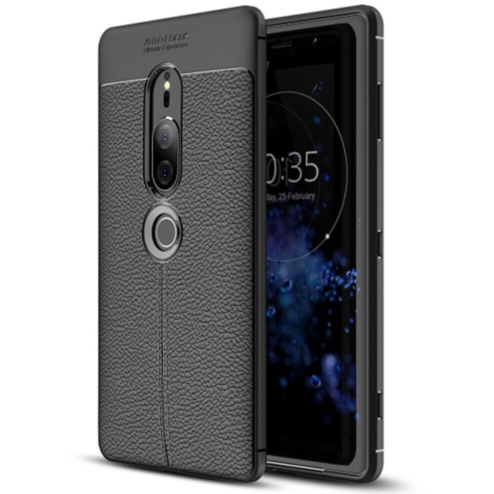 2Pcs Litchi Texture Tpu Case For Sony Xperia Xz2 Premium(Black) Black 700000662672