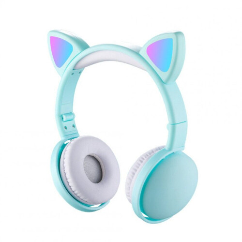 Headset Foldable Cartoon Wireless Cat Ear Headphones Light Bluetooth Headset green