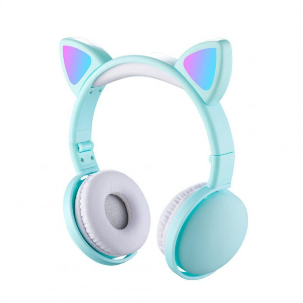 Headset Foldable Cartoon Wireless Cat Ear Headphones Light Bluetooth Headset Green 700000597189