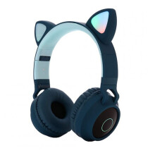 Cute Cat Ear Bluetooth 5.0 Headphones Foldable On-Ear Stereo Wireless Headset with Mic LED Light Support FM Radio/TF Card/Aux in for Smartphones PC Ta