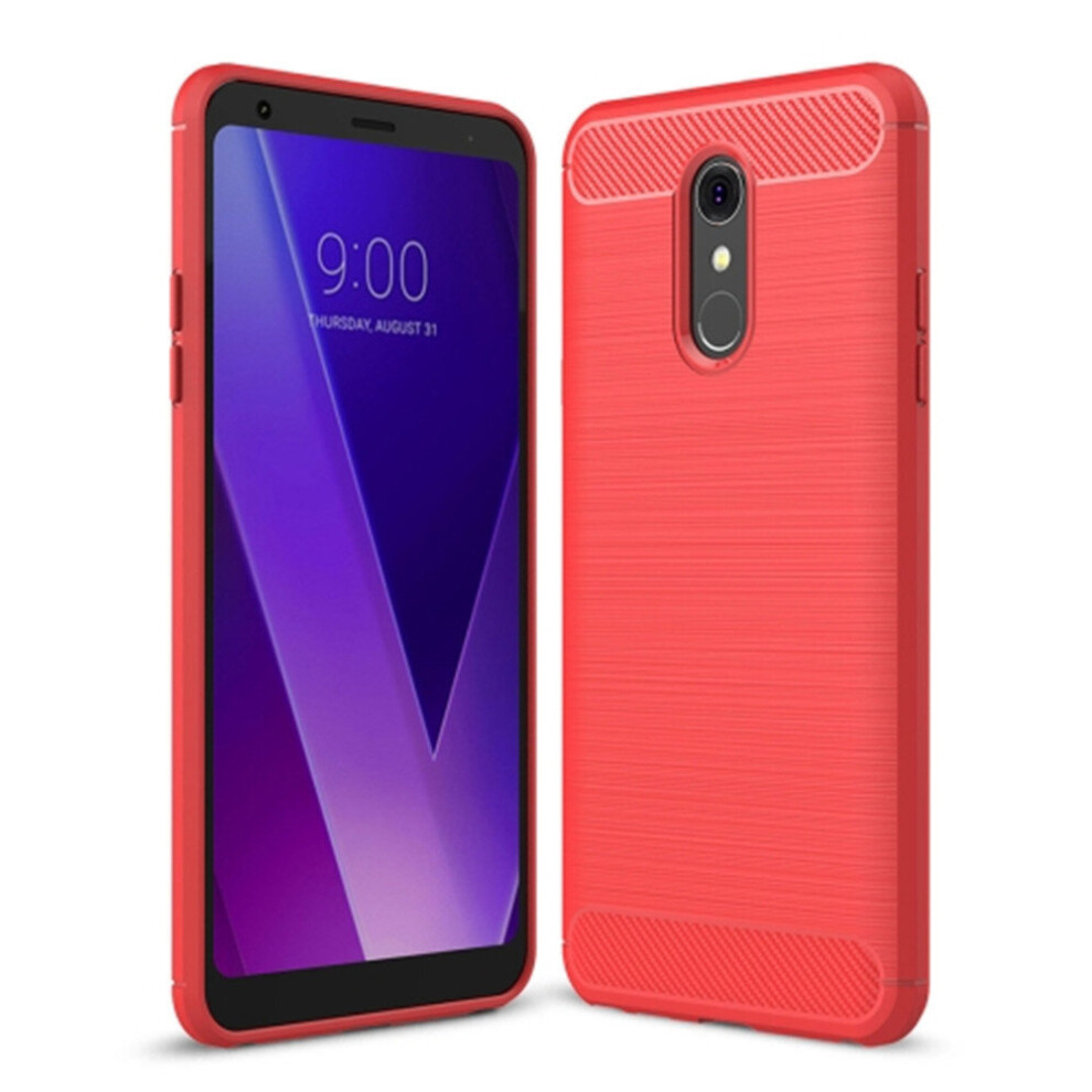 Brushed Texture Carbon Fiber Shockproof Tpu Case For Lg Q Stylus (Red) Red 700000657777