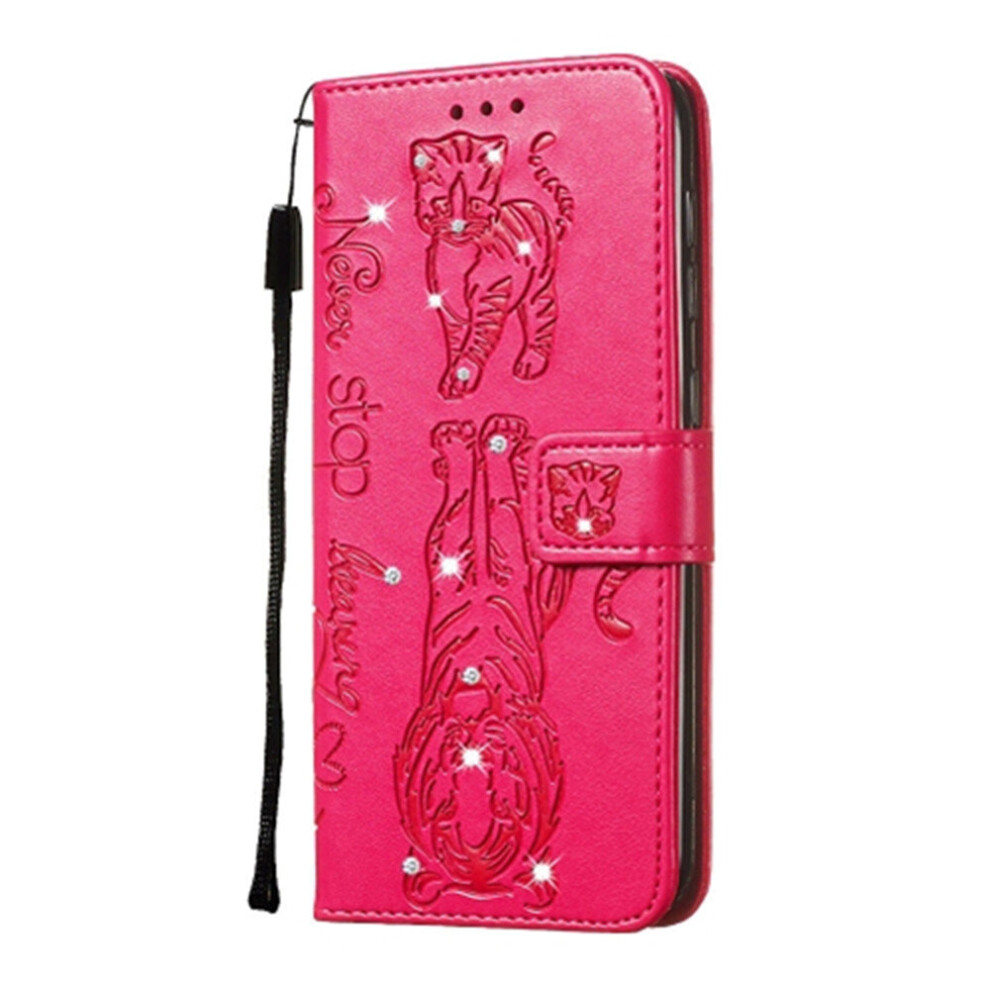 For Galaxy M10 / A10 Diamond Encrusted Pressed Printing Cat And Tiger Pattern Horizontal Flip Pu Leather Case With Holder & Card Slots & Wallet(Rose 700000637786