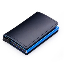Protected Genuine pu Leather Card Holder Men Aluminum Metal Business Slim ID Credit Cardholder Multifunction Mini Wallet
