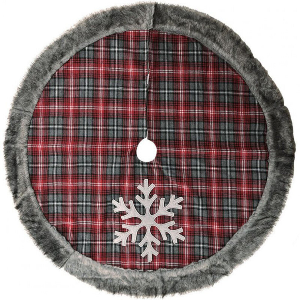 Snowflake Plaid Faux Fur Edging Tree Skirt Tree Bottom Decorative Cloth Christmas Decoration Snowflake plaid faux fur edging tree skirt-image-OPC-P6ZBG5P-NEW