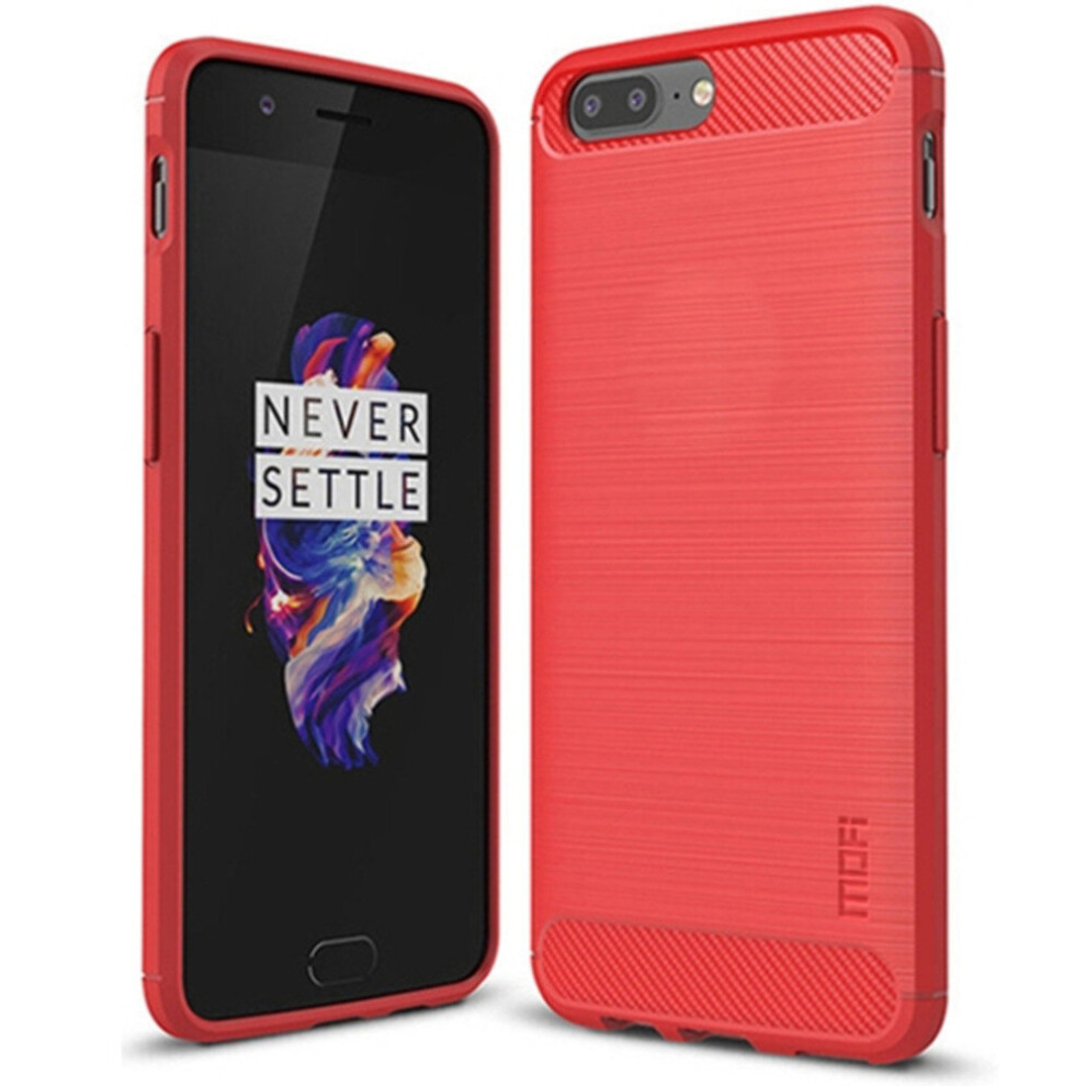 Brushed Texture Carbon Fiber Shockproof Tpu Case For Oneplus 5 (Red) Red 700000657791