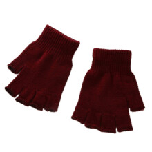 5PAIRS Unisex Winter Warm Half Finger Pure Color High Elastic Breathable Glove Red wine