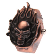 2PCS Retro Finger Ring Design Quartz Watch with Skull Style Cover & Stretchy Band (Copper)