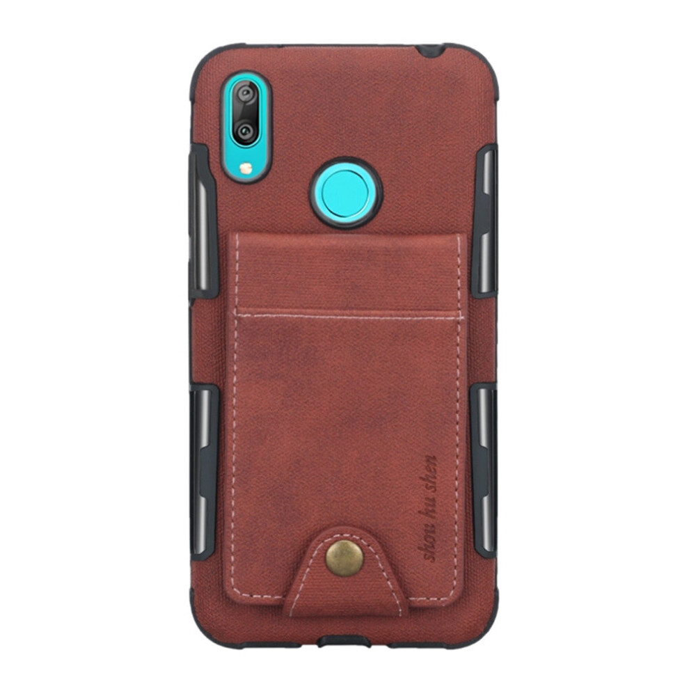 For Huawei Y7 (2019) Cloth Texture + Tpu Shockproof Protective Case With Vertical Flip Card Slots(Brown) Brown 700000637854