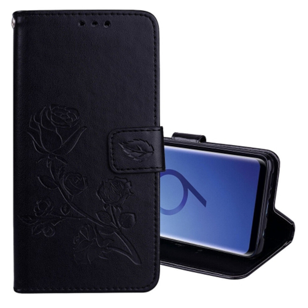 For Galaxy S9 Rose Embossed Horizontal Flip Environmental Pu Leather Case With Holder & Card Slots & Wallet (Black) Black 700000662856