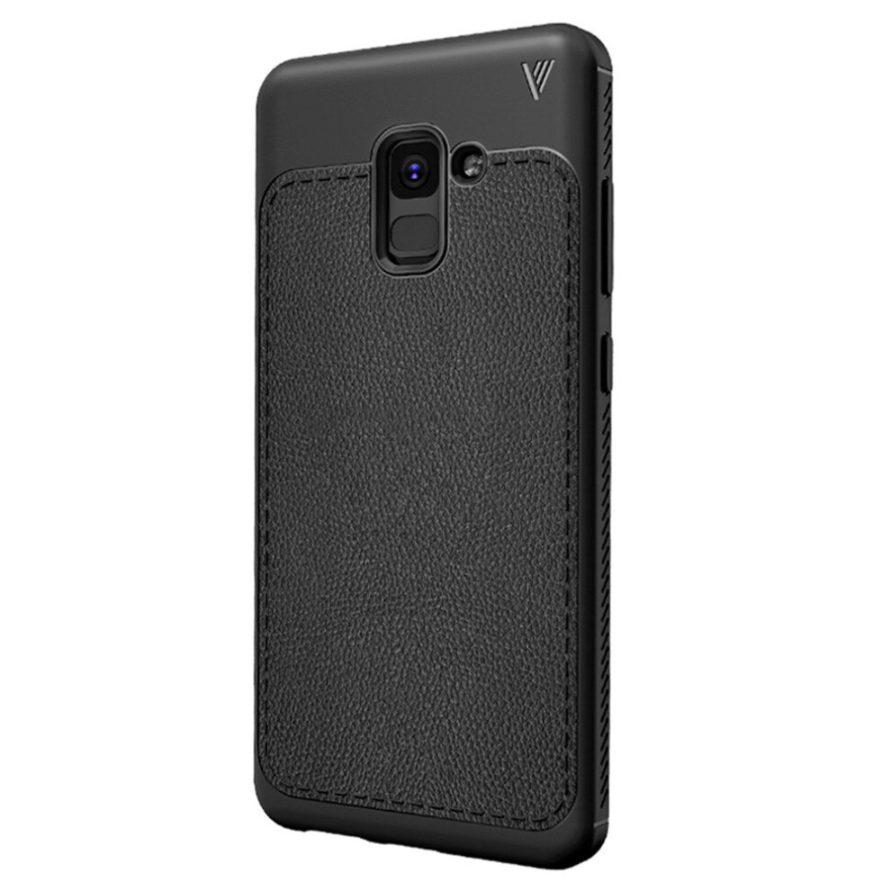 For Galaxy A8+ (2018) Tpu Litchi Texture Dropproof Protective Back Cover Case (Black) Black 777178622173