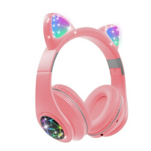 Cute Cat Bluetooth Headsets Colorful LED Girls Music Wireless Headphones Earbuds With Mic
