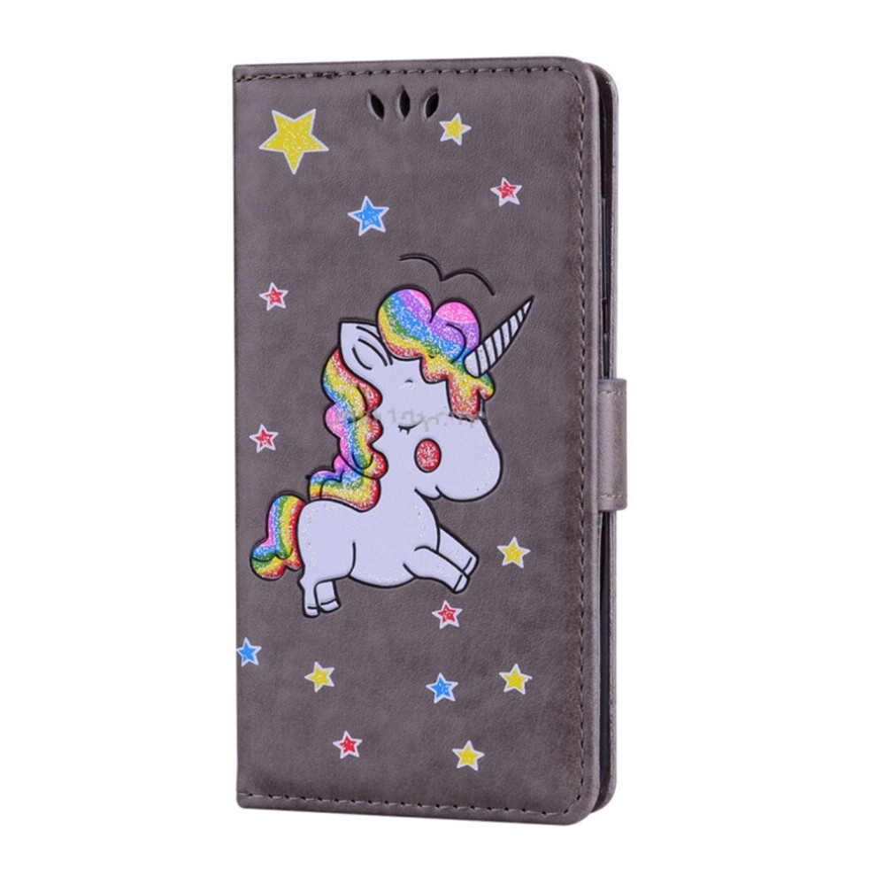 For Huawei P8 Lite (2017) Glitter Powder Unicorn Pattern Horizontal Flip Leather Case With Holder & Wallet & Card Slots & Photo Frame (Grey) Grey 777178619807