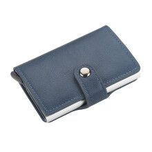 New Hasp Men Credit Card Holder Blocking PU Leather Automatic Business ID Card Holder Aluminum Metal Wallet Purse for Cards