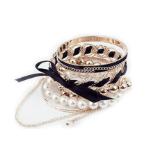 2 PCS Black Pearl Bow Multilayer Bracelet