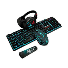 Illuminated Gaming Mouse Keyboard Pad Headset Mechanical Wired USB Keyboard Set Computer Desktop Monochromatic Light black