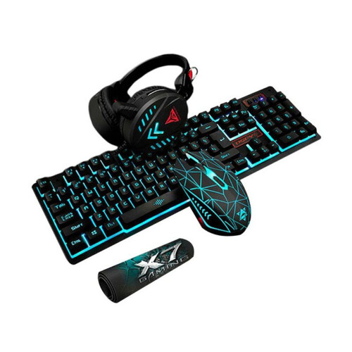 Illuminated Gaming Mouse Keyboard Pad Headset Mechanical Wired USB Keyboard Set Computer Desktop Monochromatic Light black