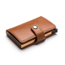 Casual Card Holder Metal Aluminum Box Slim Men and Women ID Holder PU Leather Hasp Protector Smart Card Case