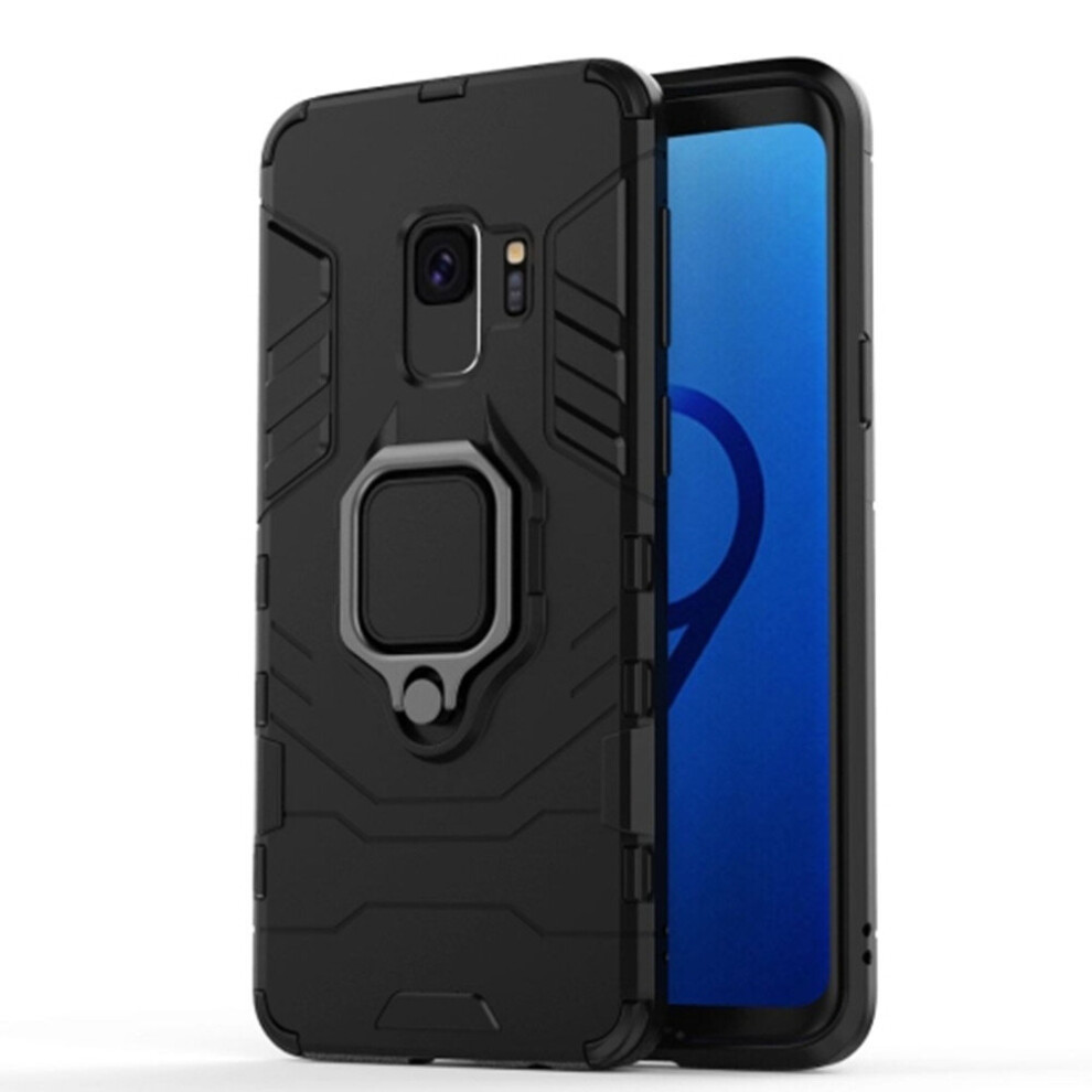 2Pcs Pc + Tpu Shockproof Protective Case For Galaxy S9 With Magnetic Ring Holder (Black) Black 700000660531