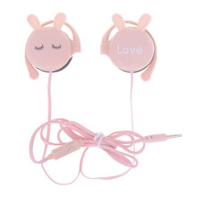 2 Pcs 3.5MM Wired Earphone Cartoon Cute Rabbit Wired Headset Headphone Volume Control Portable Cute Student Earphone Girls Gift