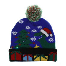 Christmas Style Knitted Hat with Pompon Decor for Kids Adults Gifts Elastic Hats dinosaur