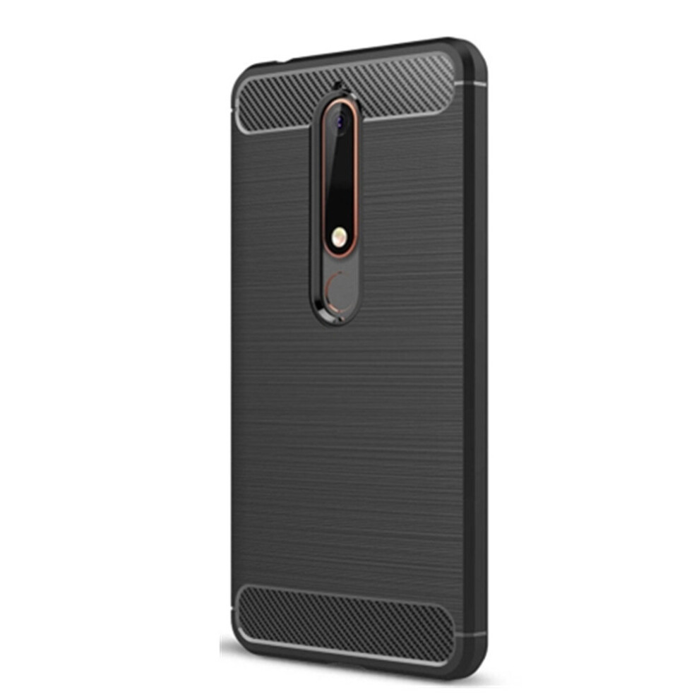 For Nokia 6 (2018) Brushed Texture Carbon Fiber Shockproof Tpu Protective Back Case(Black) Black 700000655704