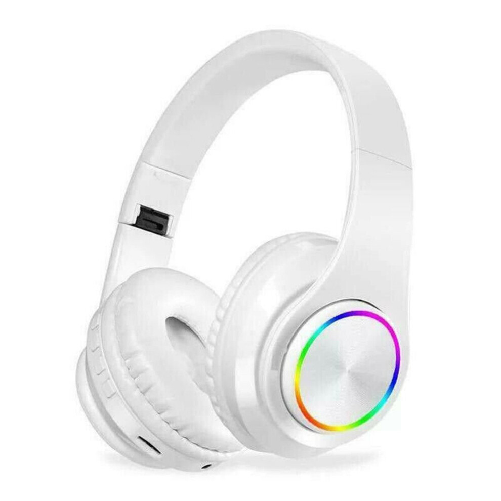 Wireless Luminous Headphones Bluetooth V5.0 Earphones Over-Ear Stereo Super Bass Headset With Microphone White 700000583281