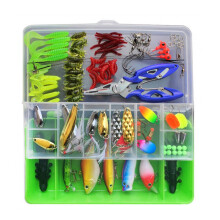 1Set Fishing Lures Kit Full Fishing Tackle Box Including Spinners VIB Treble Hooks Single Hooks Swivels Pliers Green Box Second Generation 101 Set