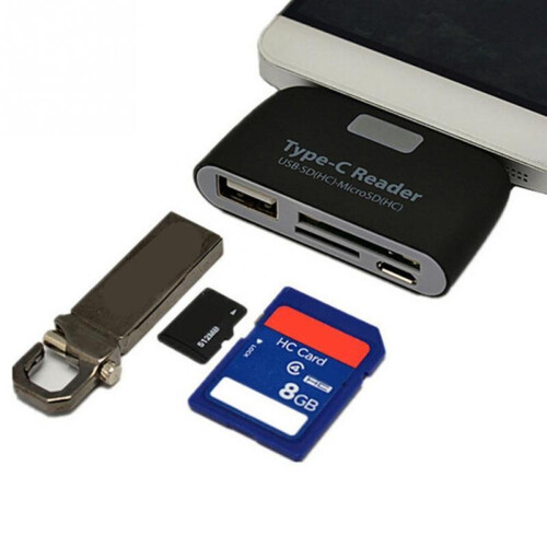 USB-C Card Reader & OTG Hub - USB 3.1, SD/TF Card Support, Type-C Reversible, USB Output, for MacBook, Windows & Android, Black 2