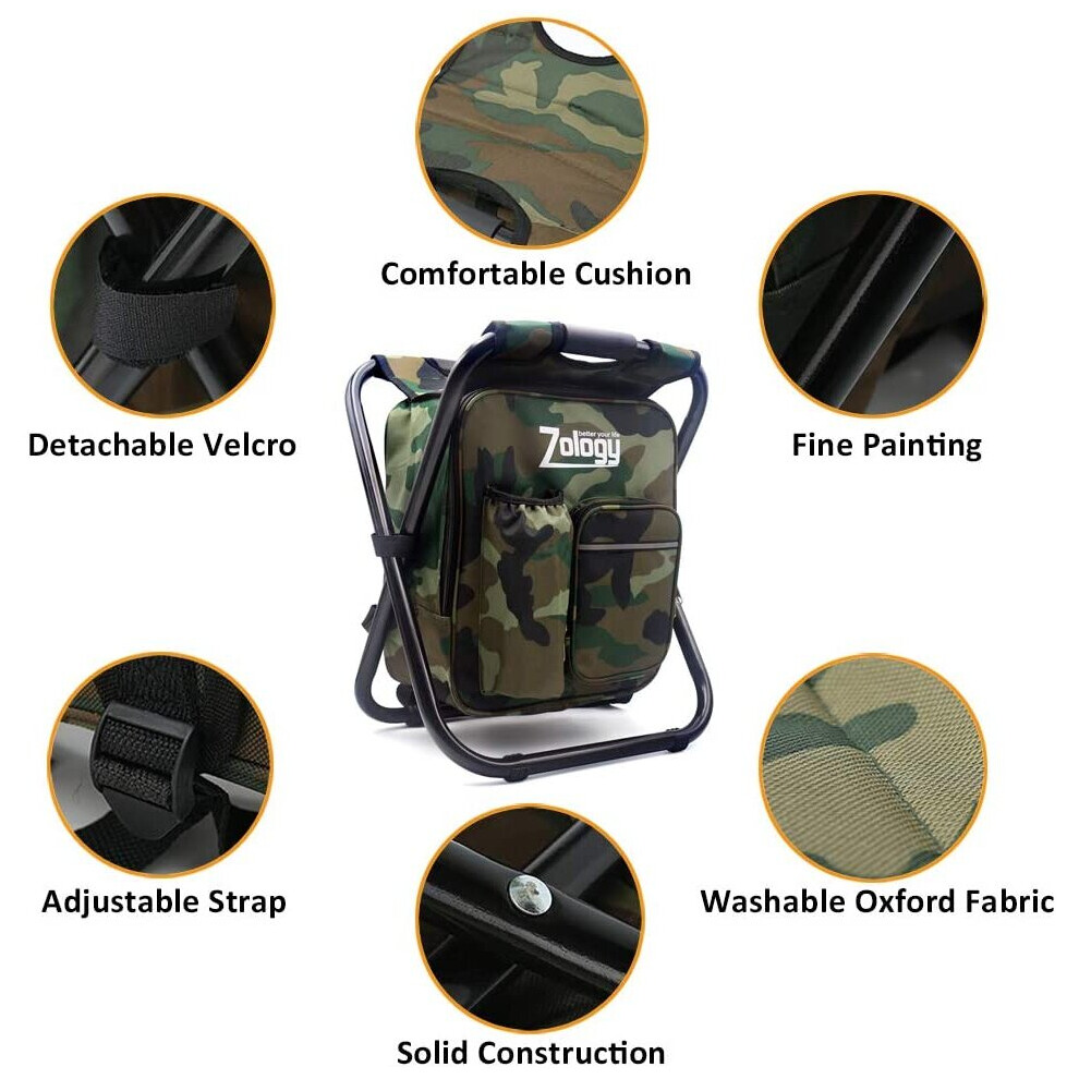 Folding Camping Chair Stool Backpack with Cooler Insulated Picnic