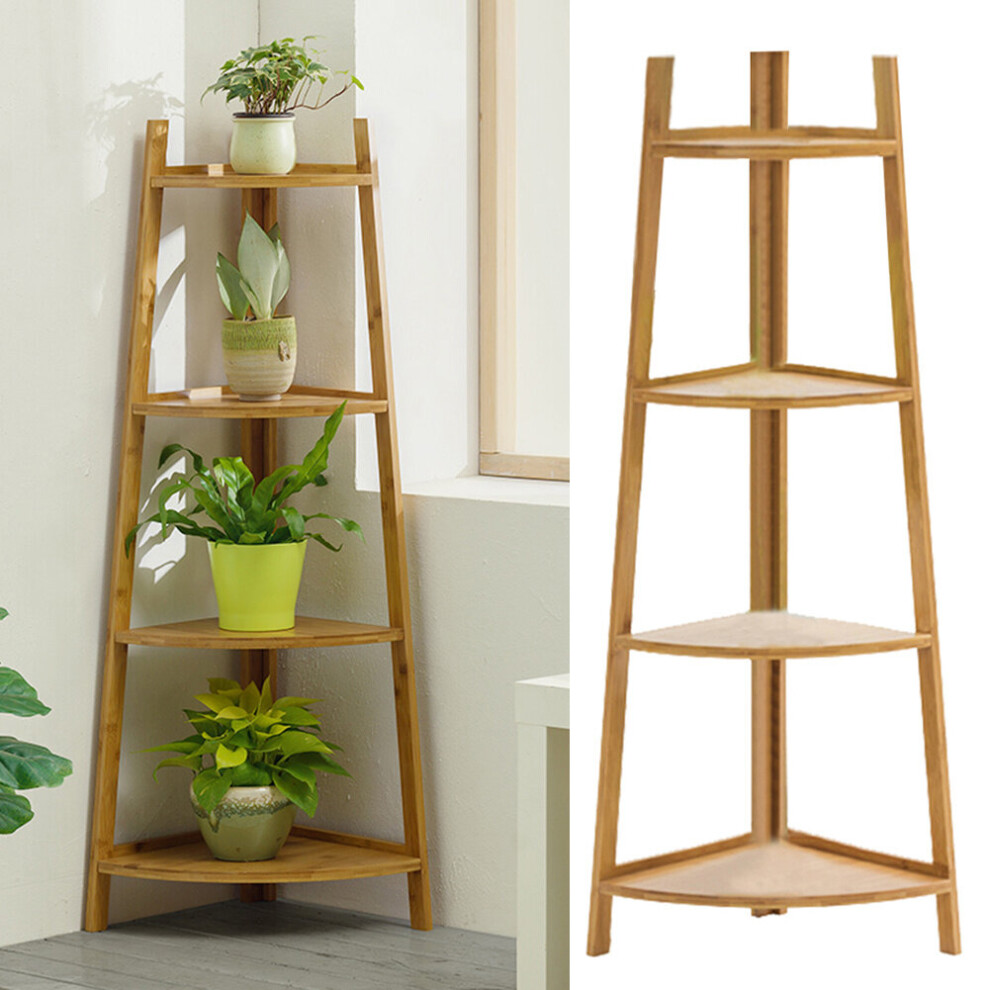 (Natural-4 Tier) Corner Shelf Standing Shelving Plants Stand Storage Rack Home Decor