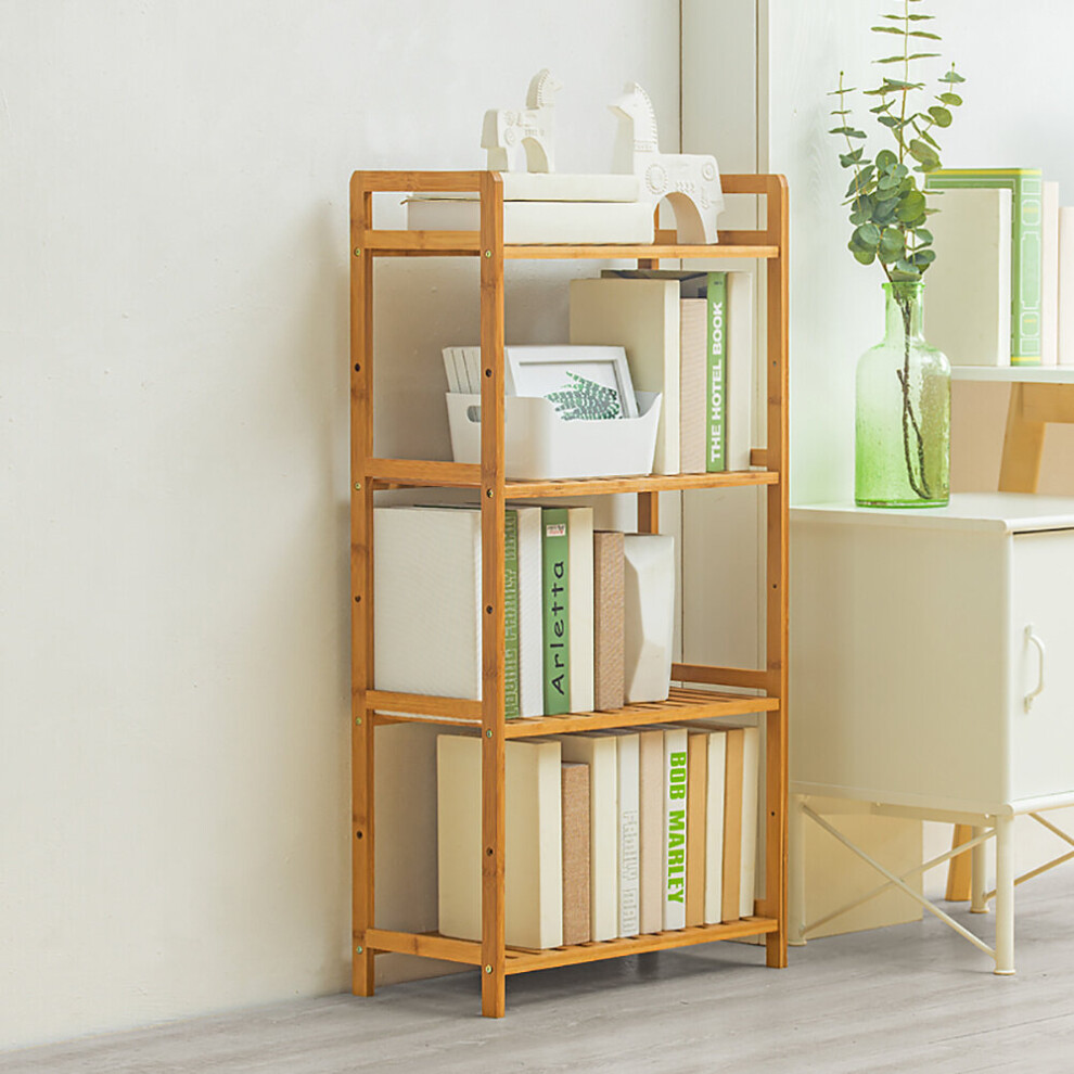 (100*50*25cm-4 Tier) 4/5Tier Bamboo Bookshelf Stand Unit Storage Rack Display Shelving Display Holder