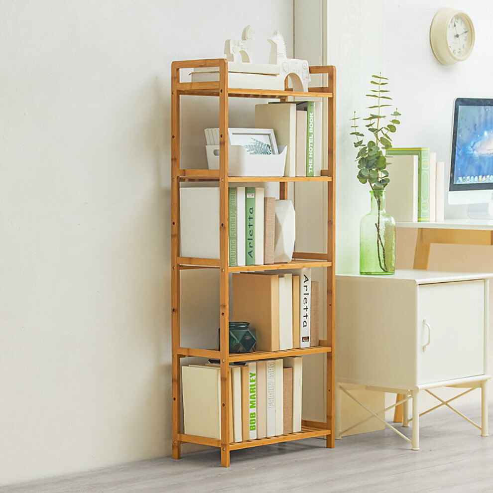 (128*50*25cm-5 Tier) 4/5Tier Bamboo Bookshelf Stand Unit Storage Rack Display Shelving Display Holder