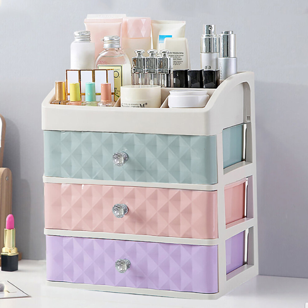 Living And Home 3 Drawer Makeup Cosmetic Organizer Box Dressing Table Tidy Storage Vanity Case