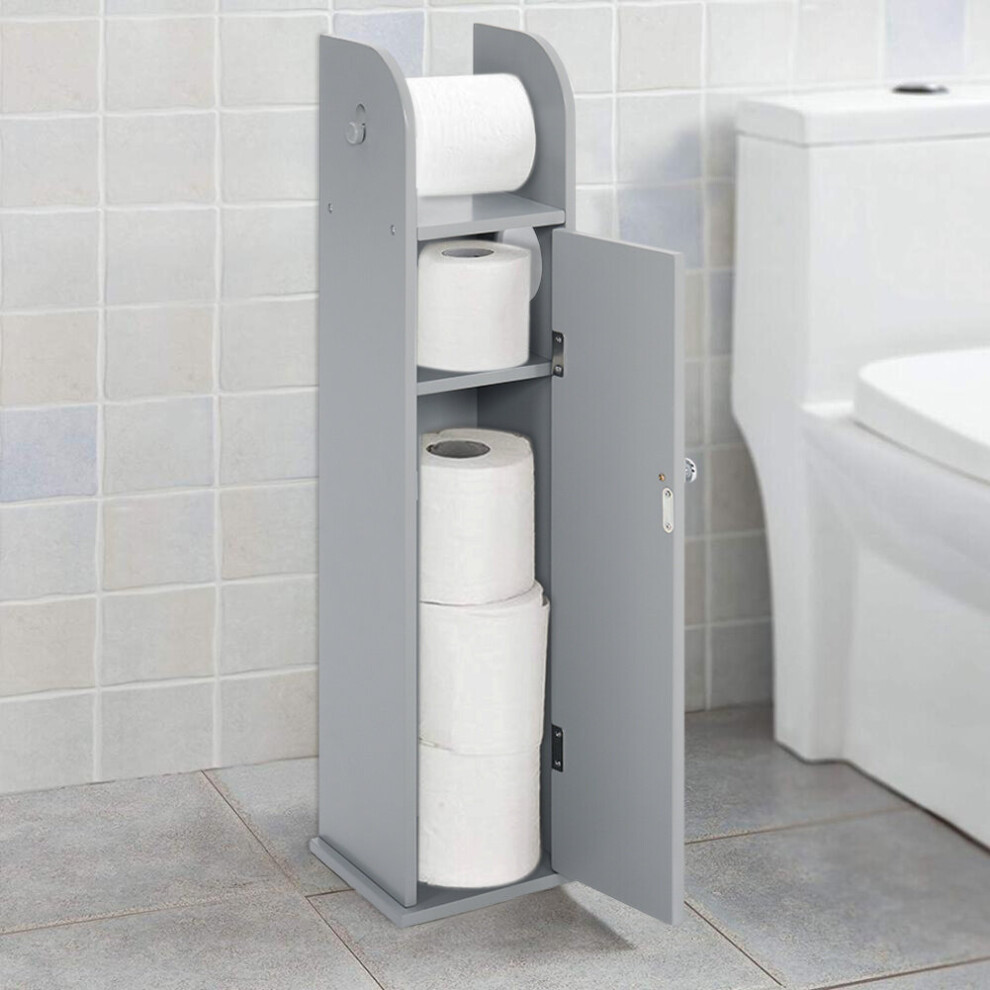 (Grey) Free Standing Bathroom Toilet Paper Roll Holder Cabinet