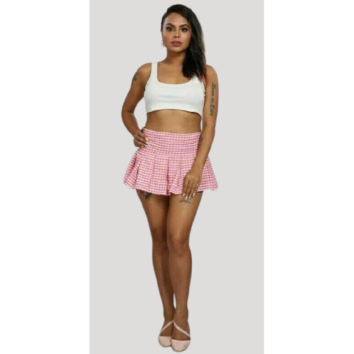 Pink pleated check skirt best sale