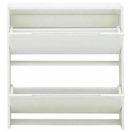 (2 Tier White High Gloss) High Gloss OR MDF Narrow Shoe Cabinet - Grey/White 1