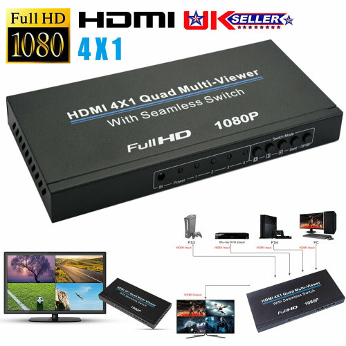 4x1 HDMI 4 Channel Quad Multi-Viewer PIP Split Screen Switch + Seamless Switcher 1