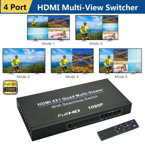 4x1 HDMI 4 Channel Quad Multi-Viewer PIP Split Screen Switch + Seamless Switcher