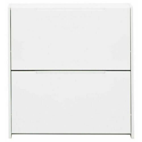 (2 Tier White High Gloss) High Gloss OR MDF Narrow Shoe Cabinet - Grey/White 2