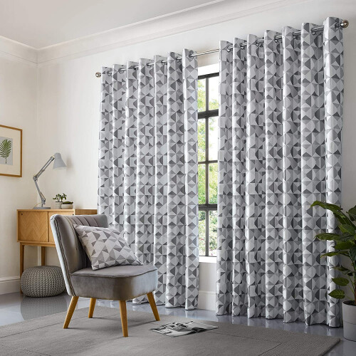 Skandi Eyelet Ring Top Curtains Fully Lined Weave Jacquard Silver 66x72"